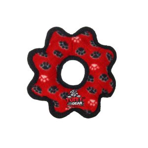 Tuffy's Red Paw Print Jr Gear Ring Tug Dog Toy
