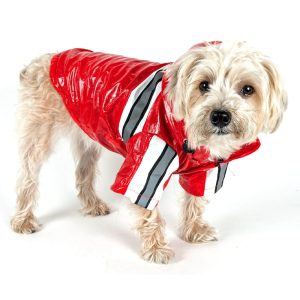 Pet Life Reflecta-Glow Reflective Waterproof Adjustable Pvc Pet Raincoat in Red