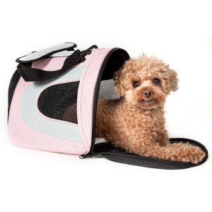 Pet Life Folding Zippered Sporty Mesh Pet Carrier in Pink & Gray