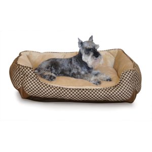 K&H Self-Warming Lounge Sleeper Dog Bed in Brown Squares