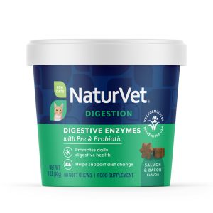 NaturVet Salmon and Bacon Flavor Soft Chews, Digestive Enzymes Supplements for Cats