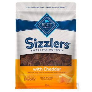 Blue Buffalo Sizzlers Bacon-Style Cheddar Flavor Dog Treats with Real USA Pork