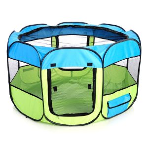 Pet Life All Terrain Lightweight Easy Folding Wire Framed Collapsible Travel Pet Playpen Blue And Yellow