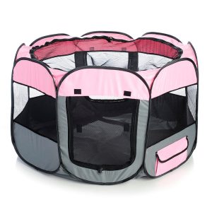Pet Life All Terrain Lightweight Easy Folding Wire Framed Collapsible Travel Pet Playpen Pink And Grey