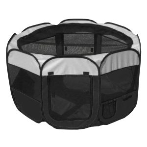 Pet Life All Terrain Lightweight Easy Folding Wire Framed Collapsible Travel Pet Playpen Black And White