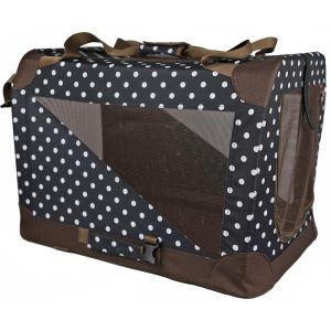 Pet Life, Folding Zippered 360 Vista View House Pet Crate - Dark Navy/Brown Polka
