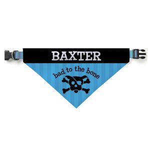 Custom Personalization Solutions Personalized Bad To The Bone Dog Bandana Collar Cover Blue