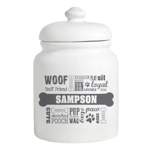 Custom Personalization Solutions Personalized Dog Words Treat Jar Gray