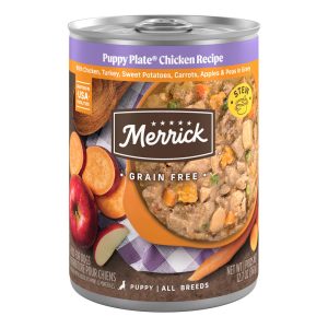 Merrick Grain Free Premium Soft and Gluten Free Canned Puppy Plate Chicken Recipe Wet Dog Food