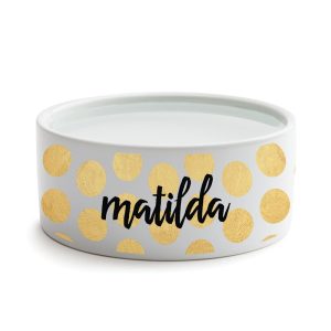 Custom Personalization Solutions Personalized Gold Polka Dots Dog Bowl