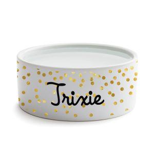 Custom Personalization Solutions Personalized Gold Confetti Dog Bowl