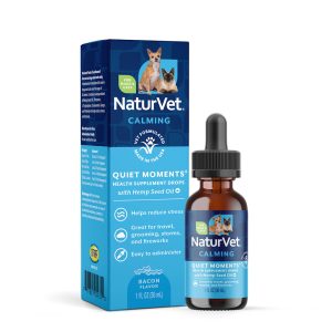 NaturVet Bacon Flavor, Quiet Moments with Hemp Seed Oil Calming Supplement Drops for Dogs & Cats