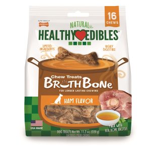 Nylabone Healthy Edibles Broth All Natural Made With Real Bone Broth Ham Small Dog Chews