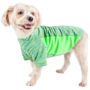 Pet Life Green Active 'Warf Speed' Heathered Ultra-Stretch Sporty Performance Dog T-Shirt