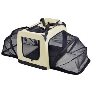 Pet Life Kaki 'Hounda Accordion' Metal Framed Soft-Folding Collapsible Expandable Dog Crate