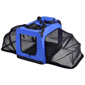 Pet Life Blue 'Hounda Accordion' Metal Framed Soft-Folding Collapsible Expandable Dog Crate
