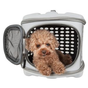 Pet Life Grey Circular Shelled Perforate Collapsible Military Grade Transporter Pet Carrier