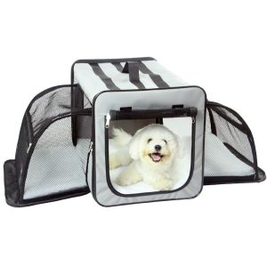 Pet Life Grey Capacious Dual-Expandable Wire Folding Lightweight Collapsible Travel Dog Crate