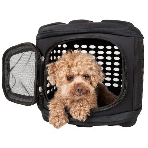 Pet Life Black Circular Shelled Perforate Collapsible Military Grade Transporter Pet Carrier