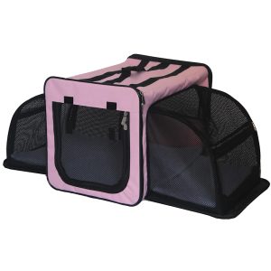 Pet Life Pink Capacious Dual-Expandable Wire Folding Lightweight Collapsible Travel Dog Crate