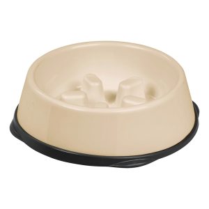 Iris Beige/Black Slow Feeding Dog Bowl for Short Snouted Pets