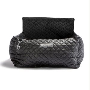 Nandog Pet Gear Quilted Black Vegan Leather Dog Car Seat Bed