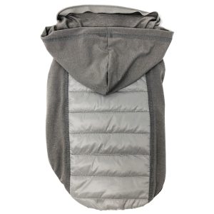 Pet Life Grey 'Apex' Lightweight Hybrid 4-Season Stretch and Quick-Dry Dog Coat with Pop Out Hood