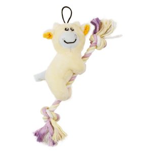 Pet Life Yellow 'Broom-Lick' Plush and Jute Rope Squeaking Newborn Cat and Dog Toy