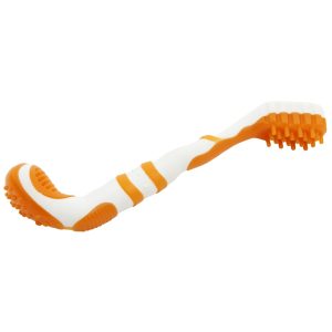 Pet Life Orange 'Denta-Brush' TPR Durable Tooth Brush and Dog Toy
