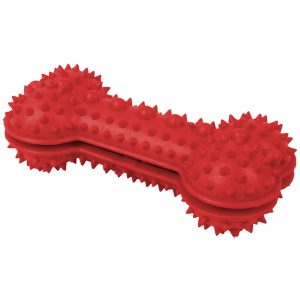 Pet Life Red 'Denta-Bone' TPR Treat Dispensing and Dental Cleaning Durable Dog Toy