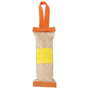 Pet Life Orange/Yellow 'Quash' Water Bottle Inserting Nylon and Rubber Crackling Dog Toy