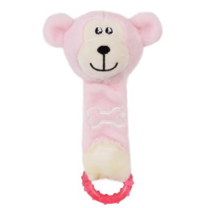 Pet Life Pink Moo-Born' Plush Squeaky and Crinkle Newborn Rubber Teething Cat and Dog Toy