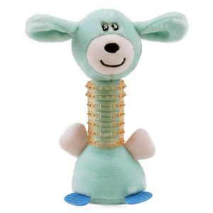 Pet Life Blue Totty-Chew' Plush and Rubber Squeaking Newborn Teething Cat and Dog Toy
