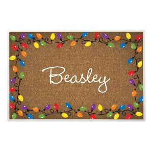 Custom Personalization Solutions Brown Christmas Lights Food and Water Personalized Laminated Placemat for Pets
