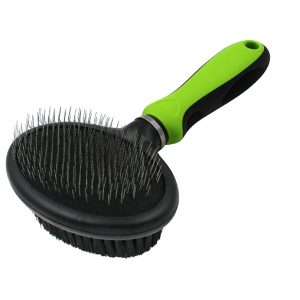 Pet Life Flex Series Green 2-in-1 Dual-Sided Slicker and Bristle Grooming Pet Brush