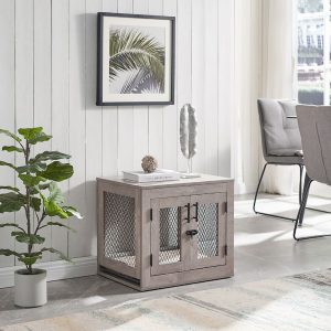 UniPaws Weathered Grey Dog Crate with Cushion and Tray