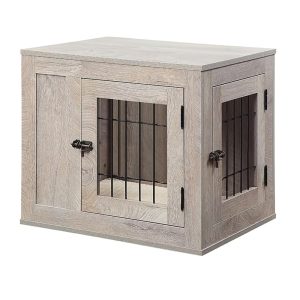 UniPaws Weathered Grey Wooden End Table Dog Crate