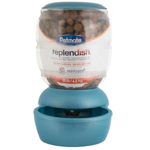 Petmate Pearl Blue Replendish Gravity Automatic Pet Feeder with Microban, Food Dispenser Station for Cats and Dogs