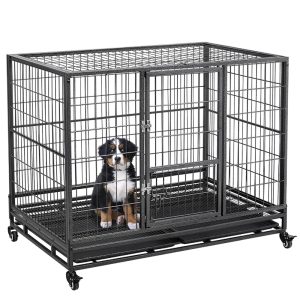 Topeakmart Black Dog Crate with Wire Litter Pans