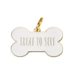 Two Tails Pet Company White Treat Yo Self Pet ID Tag