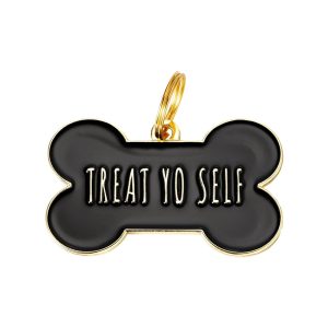 Two Tails Pet Company Black Treat Yo Self Pet ID Tag