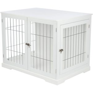 TRIXIE White Wooden Wire Crate Pet Home End Table