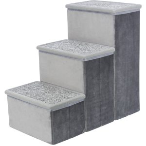 TRIXIE Grey Velour Foldable 3-Step Pet Stairs With Storage