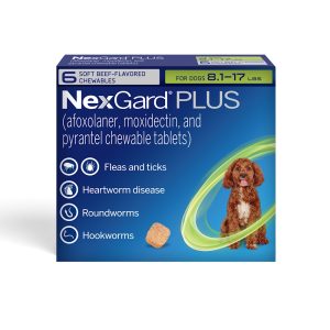 NexGard Plus Flea and Tick Protection Plus Heartworm Disease Preventive for Dogs 8.1 - 17 lbs. (Green)