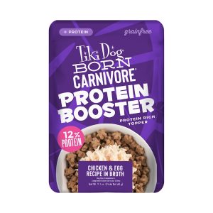 Tiki Dog Born Carnivore Protein Booster Chicken and Egg Recipe in Broth Dog Food Topper