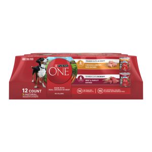 Purina ONE Tender Cuts in Gravy Chicken & Brown Rice, Beef & Barley High Protein Wet Dog Food Variety Pack