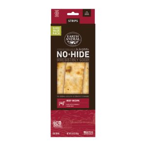 Earth Animal No-Hide Strips Beef Recipe Thin Natural Rawhide Alternative Dog Chew Treats
