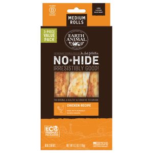 Earth Animal No-Hide Rolls Chicken Recipe Medium Natural Long-Lasting Rawhide Alternative Dog Chews