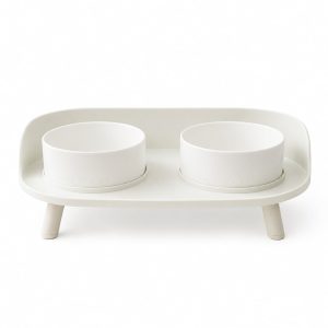 HANAMYA Double Bowl Ceramic Feeder Set for Dogs and Cats