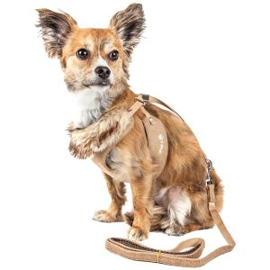 Pet Life Luxe 'Furracious' 2-in-1 Mesh Reversed Adjustable Dog Harness & Leash W/ Removable Fur Collar